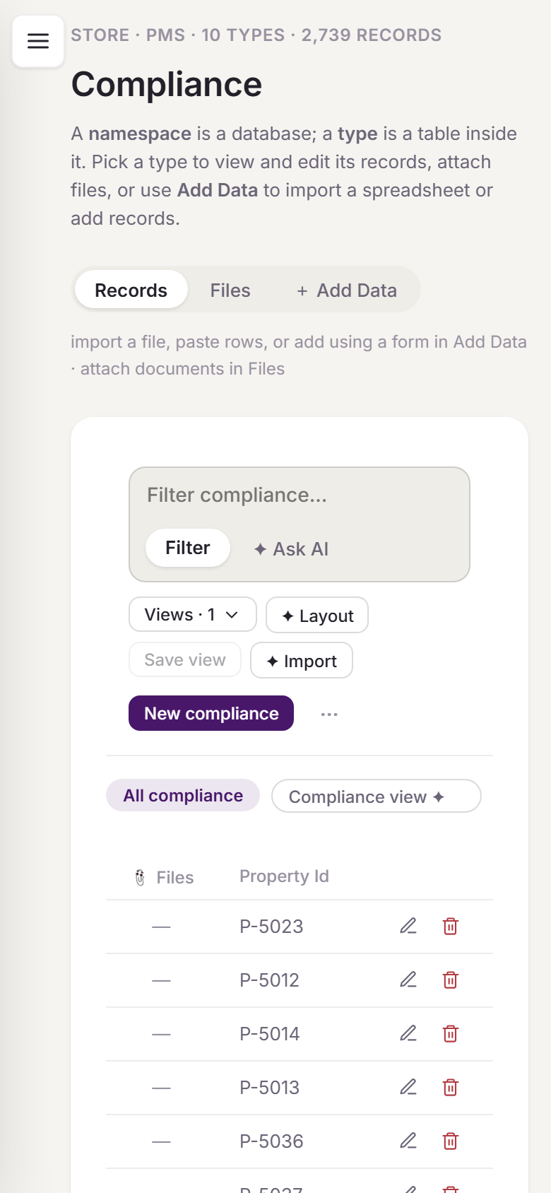 Store on a phone: Types and Add data on a small screen.